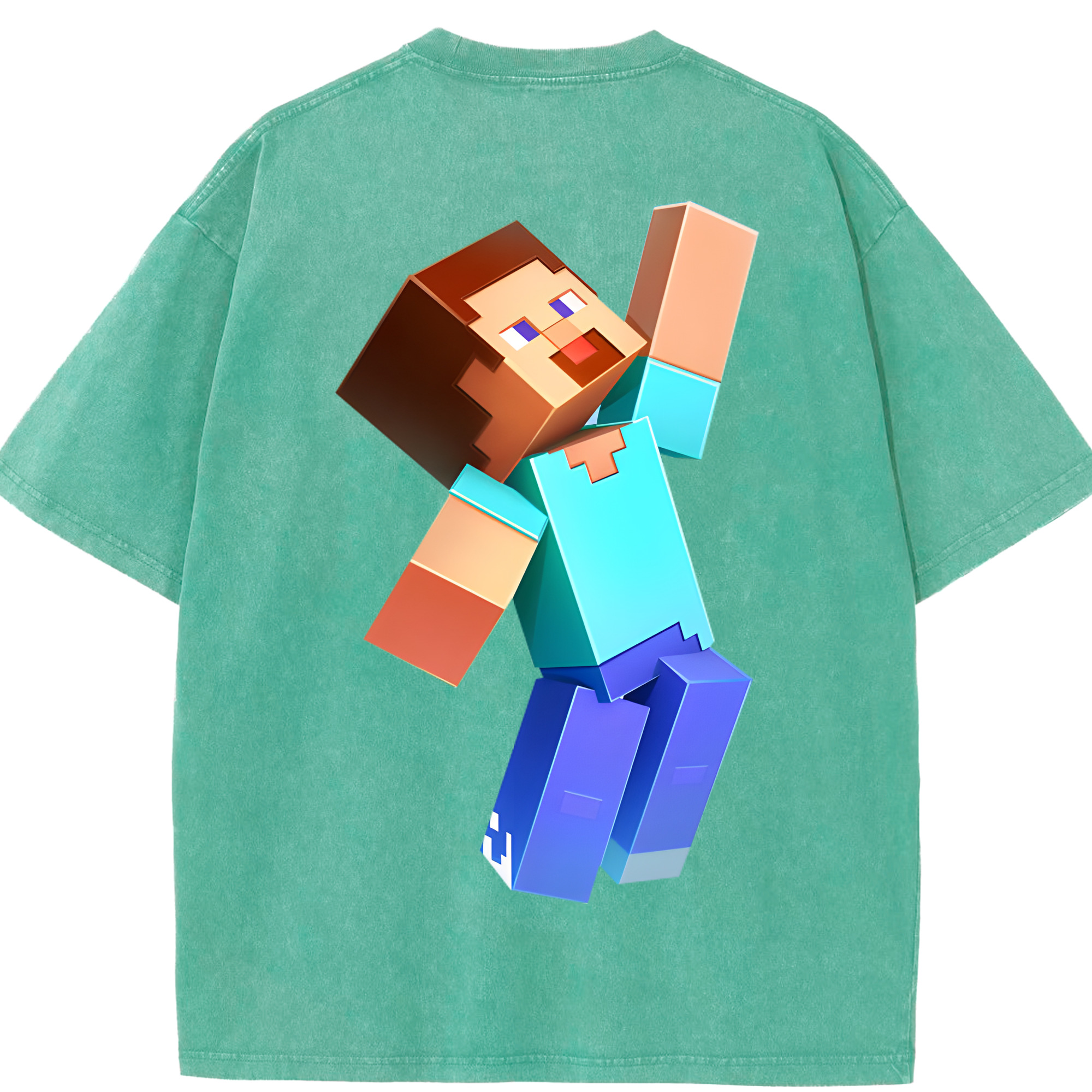 （画像用） マインクラフト ブロックの世界 Minecraft MC Block world 綿100% ヴィンテージ風 半袖Tシャツ（背面プリント）